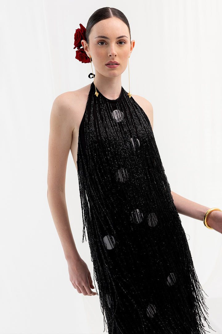 Long Fringe Dress with Polka Dots