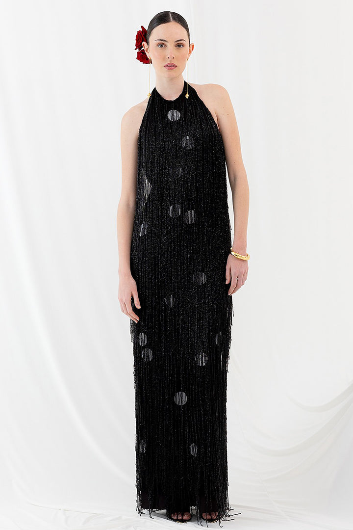 Long Fringe Dress with Polka Dots