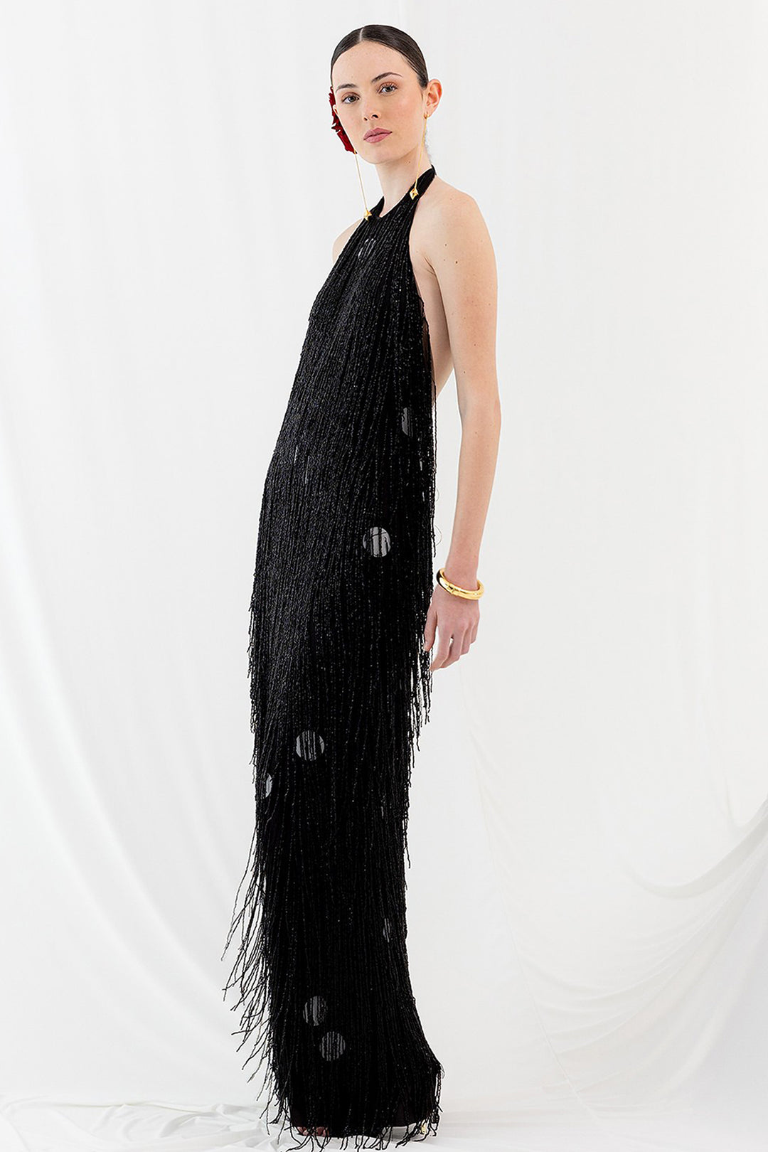 Long Fringe Dress with Polka Dots