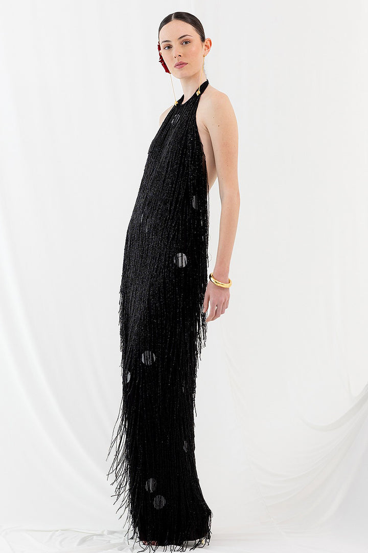 Long Fringe Dress with Polka Dots