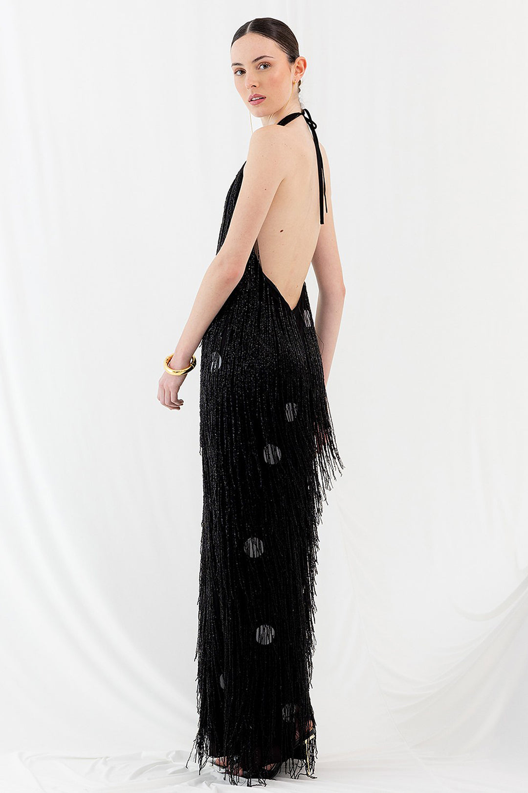 Long Fringe Dress with Polka Dots