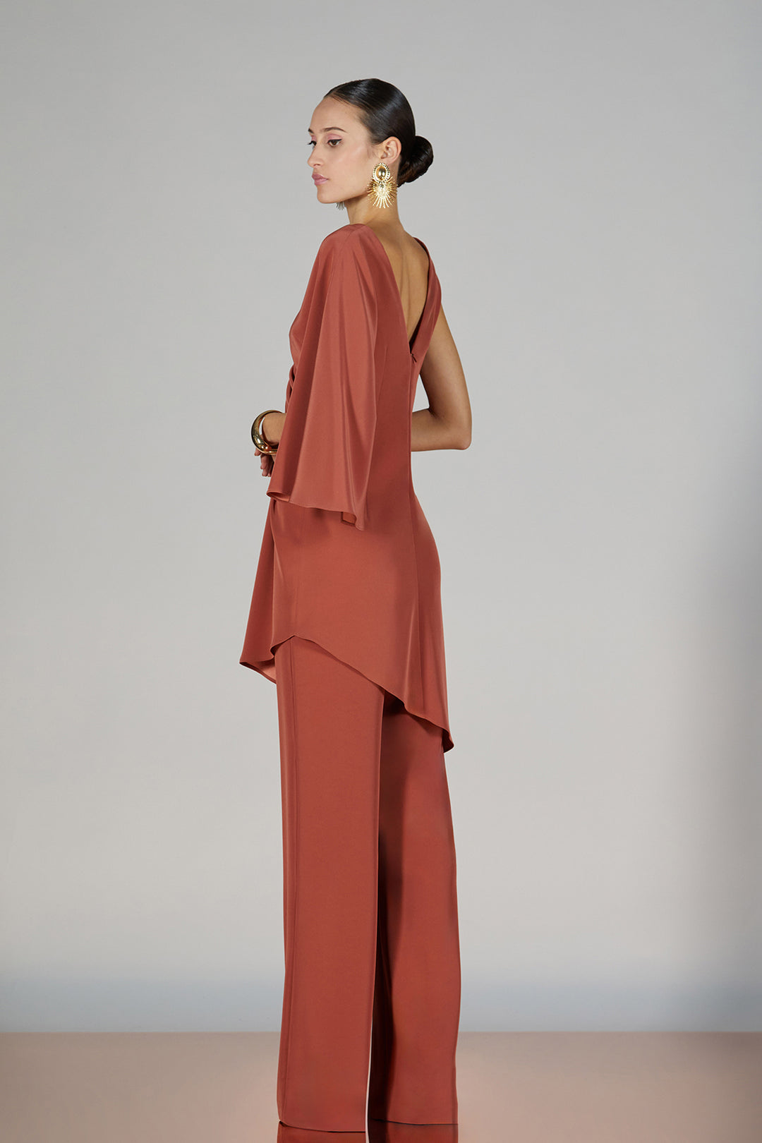 V-neckline Satin Pantsuit