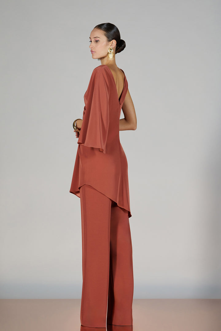 V-neckline Satin Pantsuit