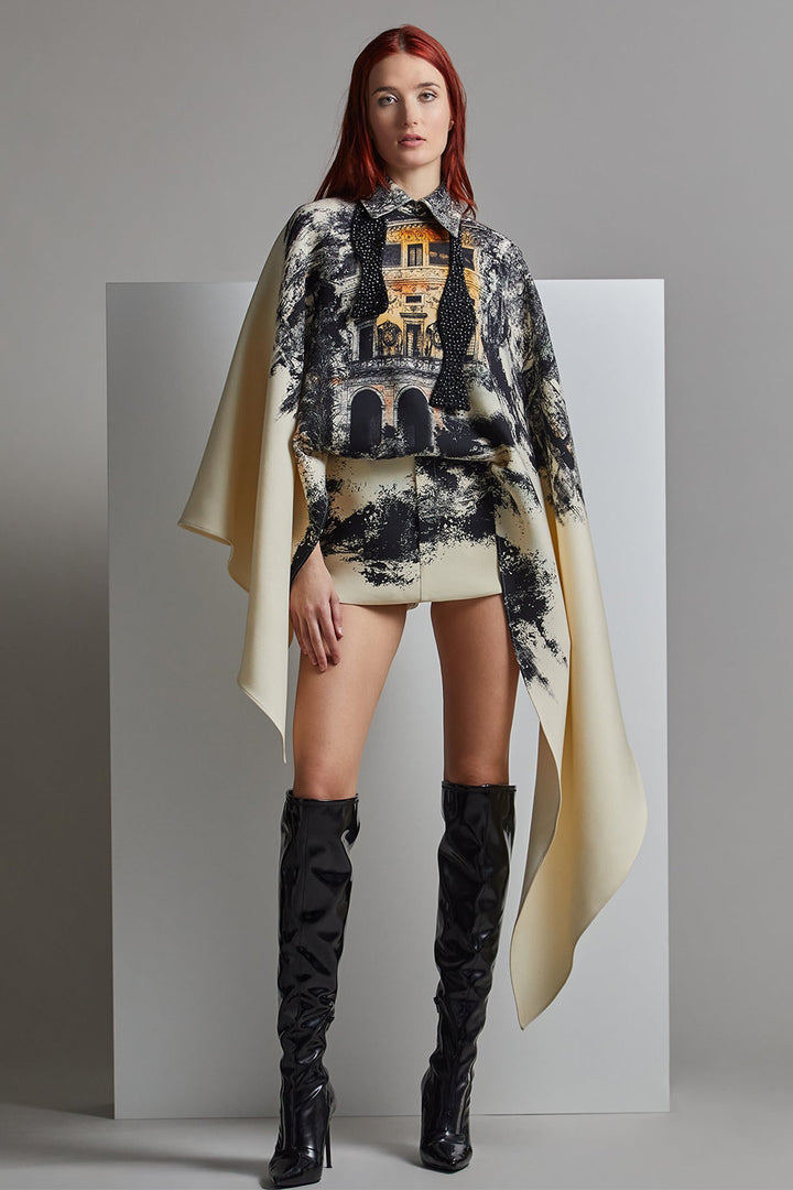 Printed Cape Mini Dress