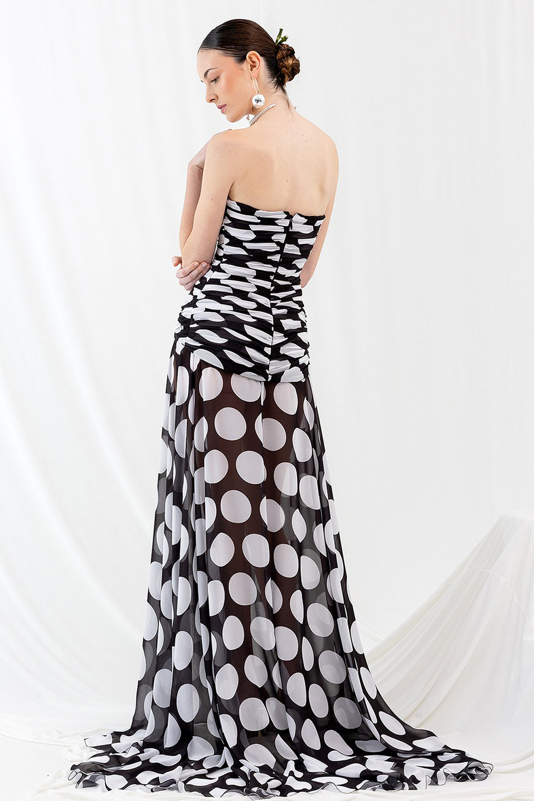 Silk Blouse with Polka Dot Print and Strapless Dress