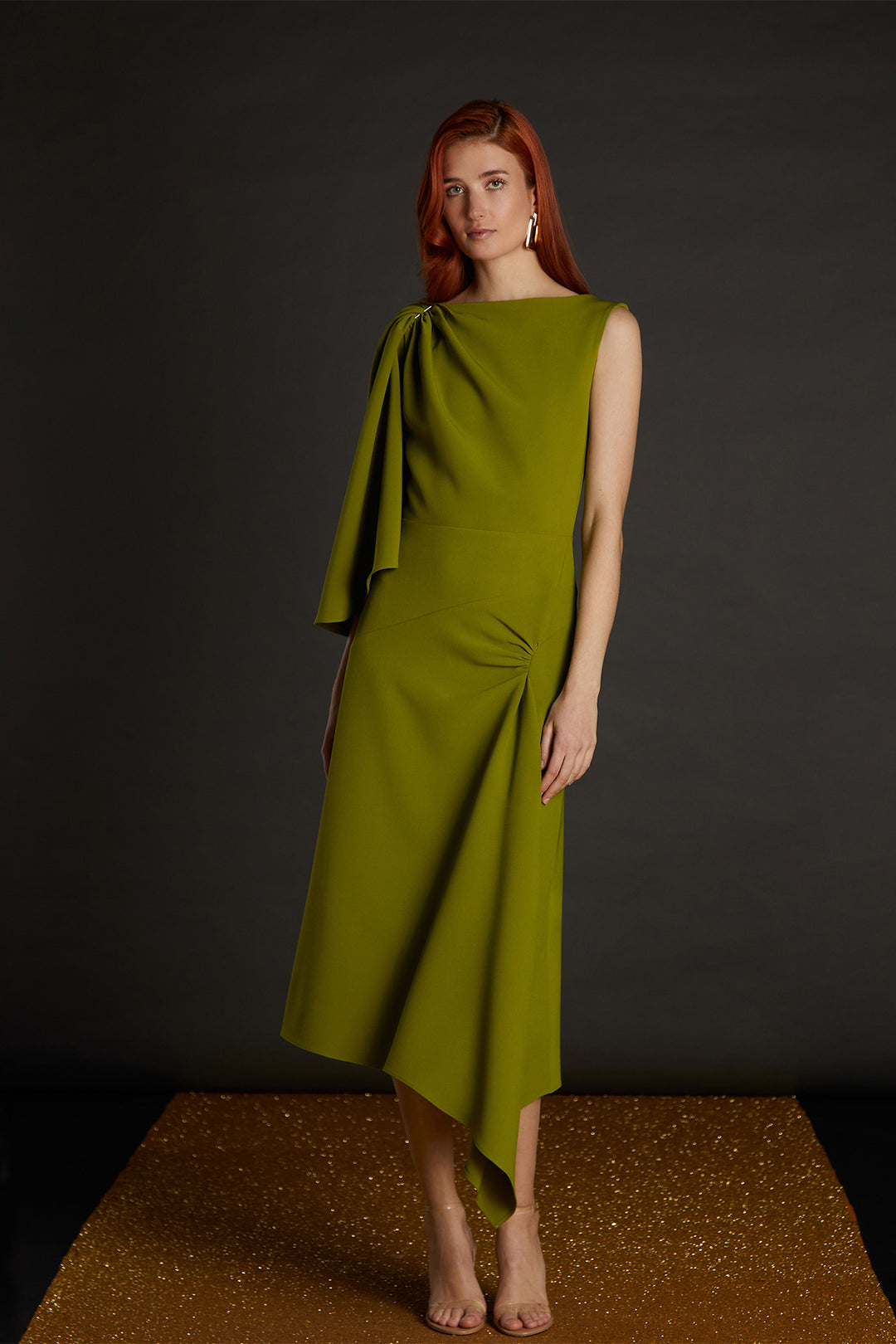 Dress with Asymmetrical Hemline Olive Green / US 12