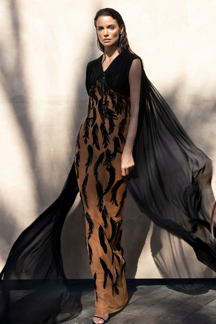 Sleeveless Maxi Dress with Cape