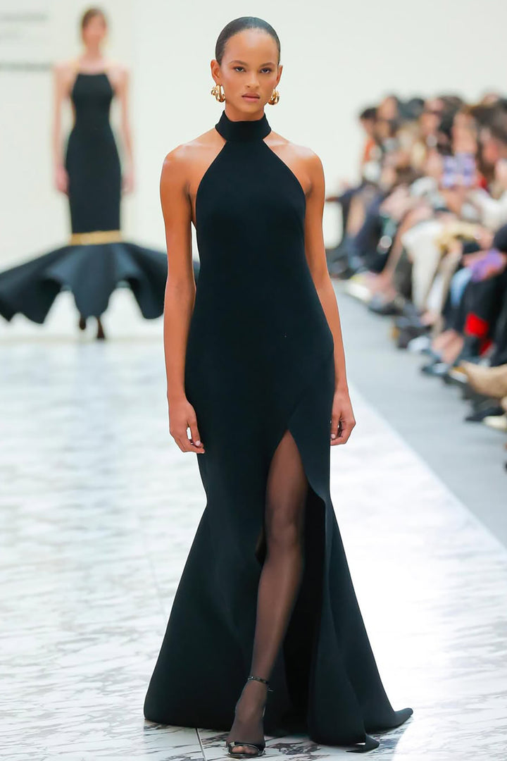Halter-Neck A-Line Long Dress