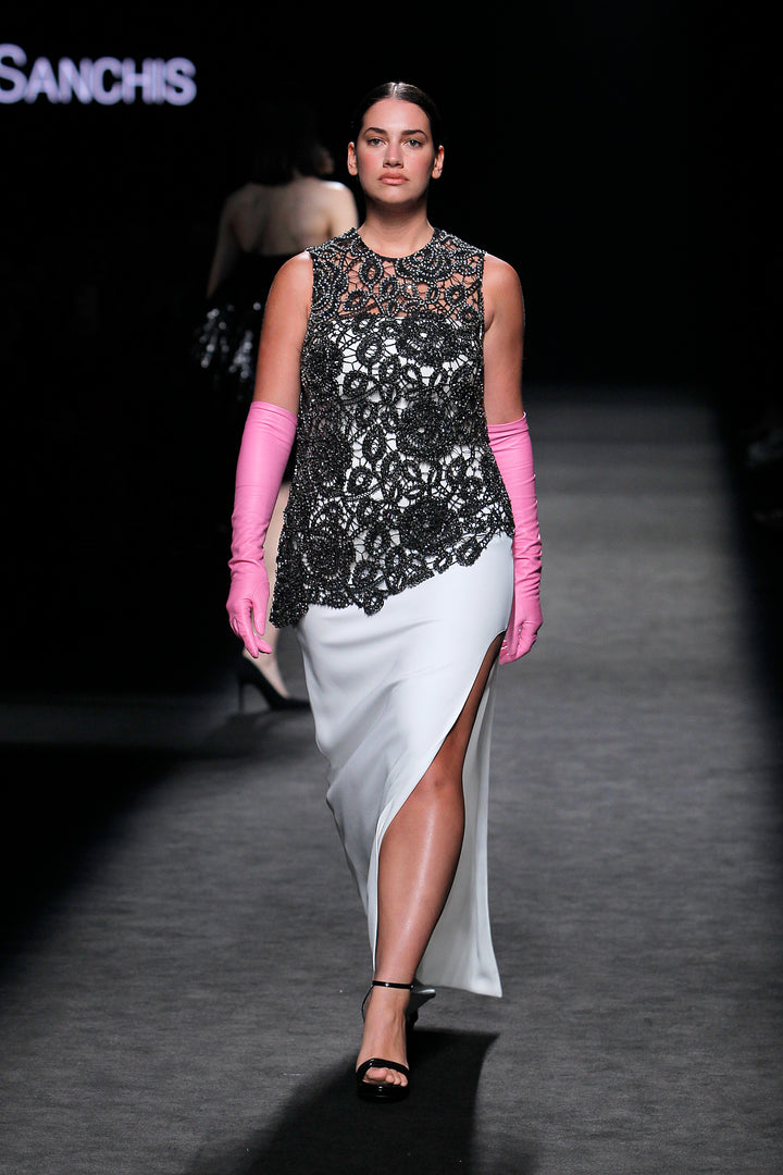 Strapless Dress with Embroidered Lace Bodice