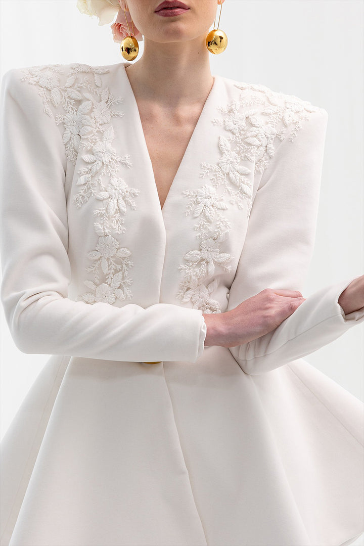 Blazer with Floral Embroidery and Fuseau Legging
