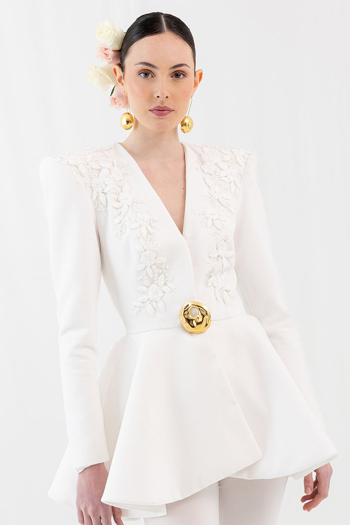 Blazer with Floral Embroidery and Fuseau Legging