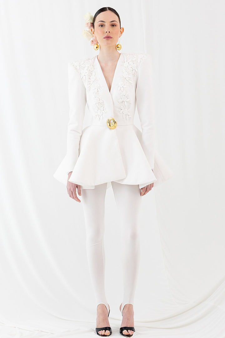 Blazer with Floral Embroidery and Fuseau Legging
