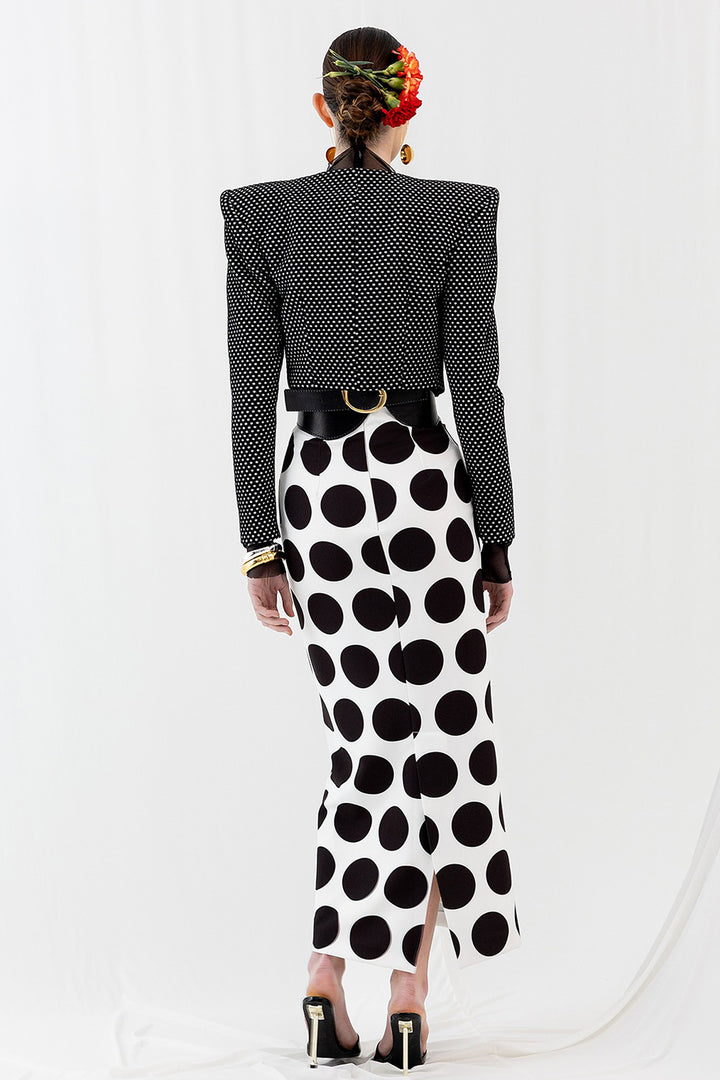 Transparent Top with Perkins Collar Knitted Bolero Jacket