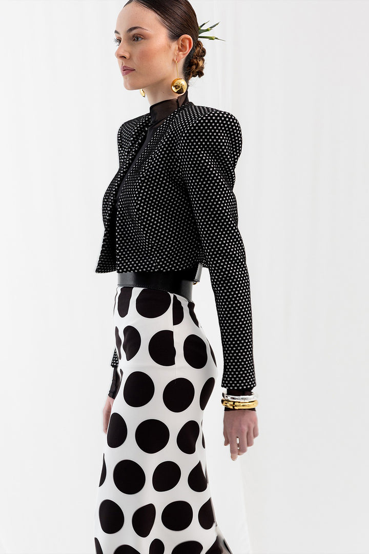 Transparent Top with Perkins Collar Knitted Bolero Jacket