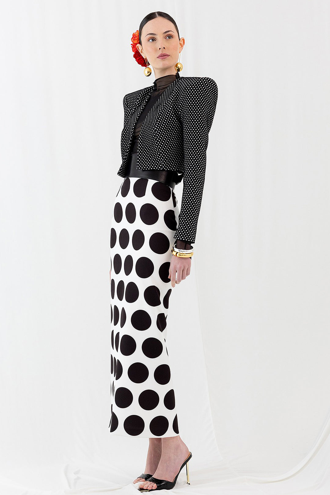 Transparent Top with Perkins Collar Knitted Bolero Jacket