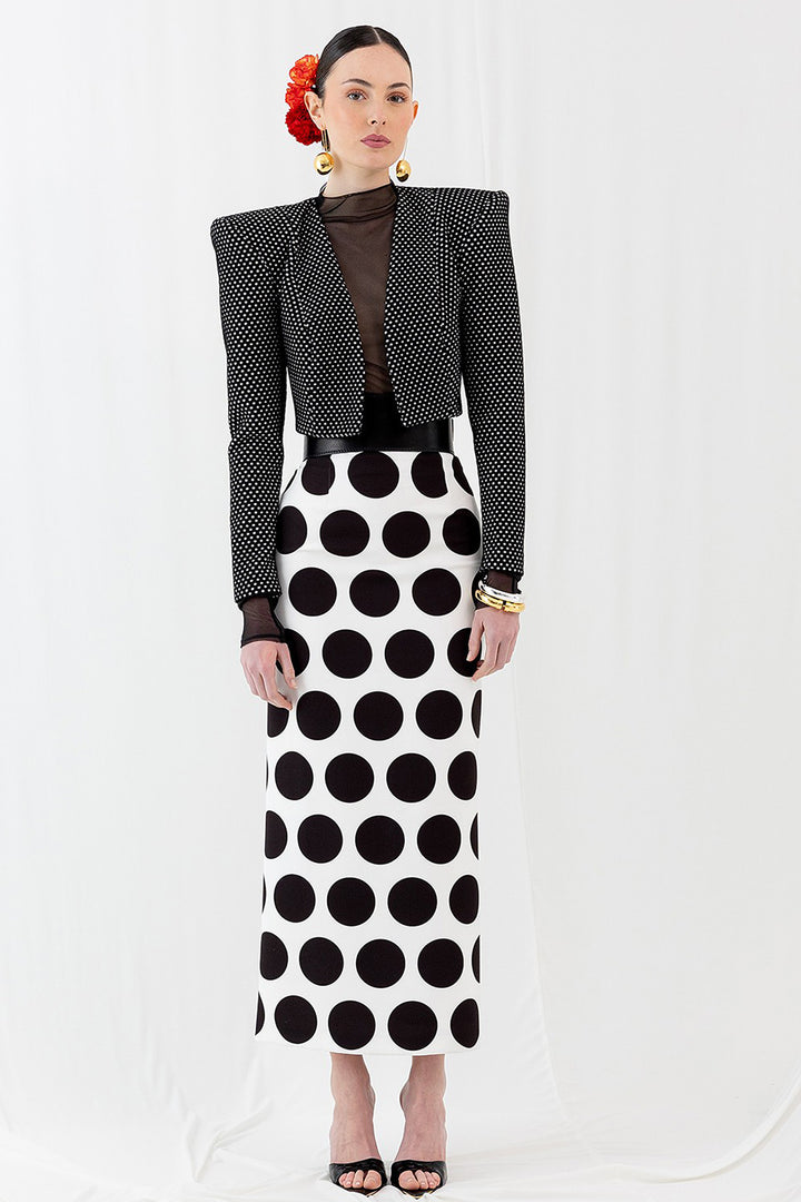 Transparent Top with Perkins Collar Knitted Bolero Jacket