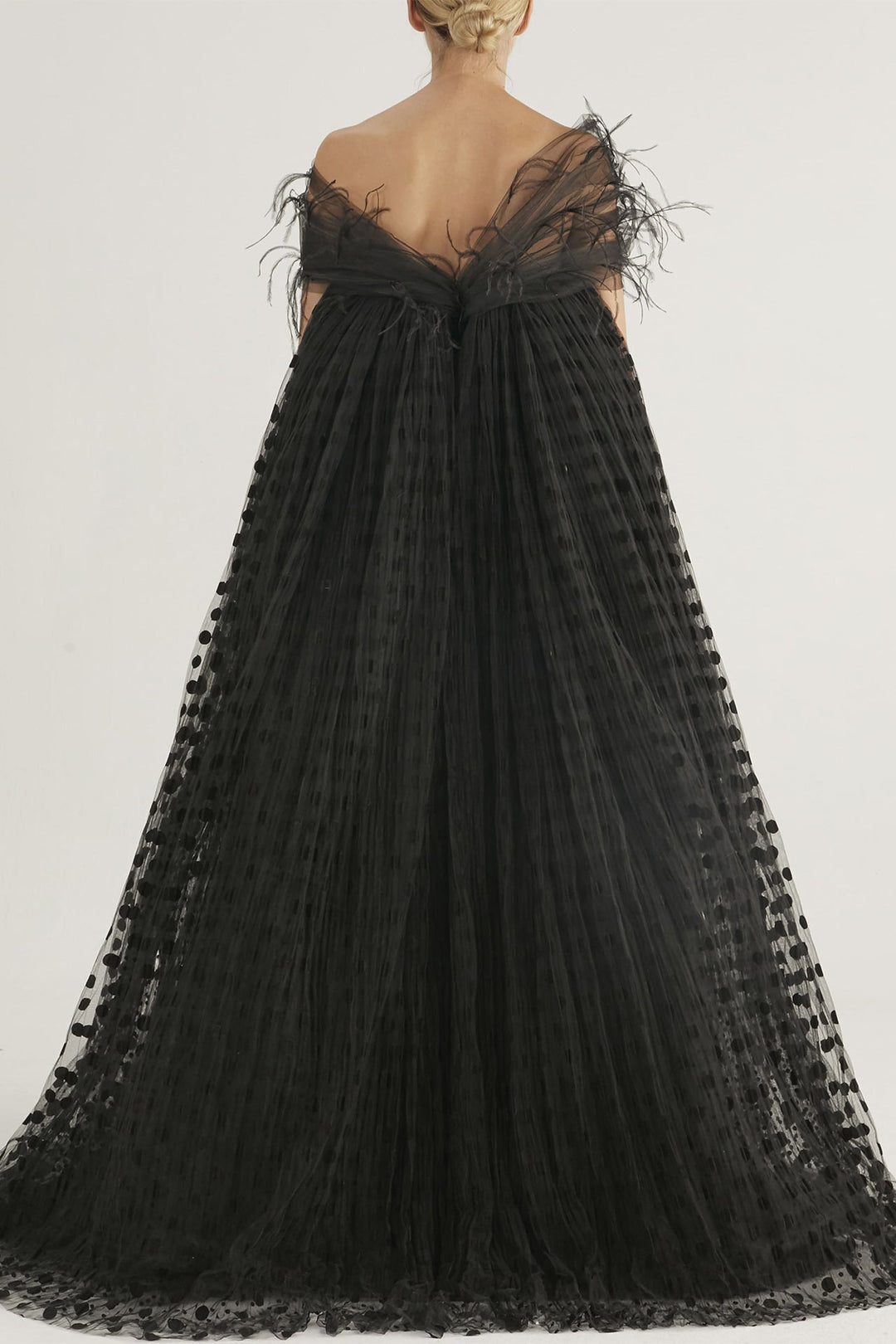 Strapless Ball Dress with Feathered Sleeves