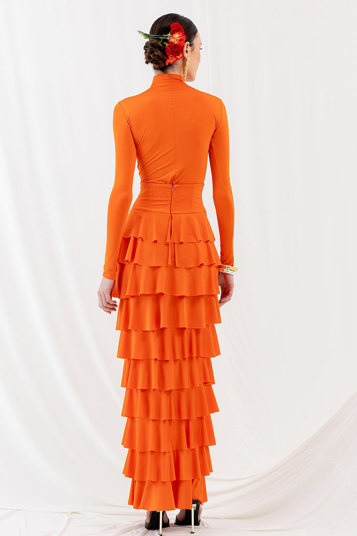 Long Skirt with Ruffles with Perkins Collar and Lace