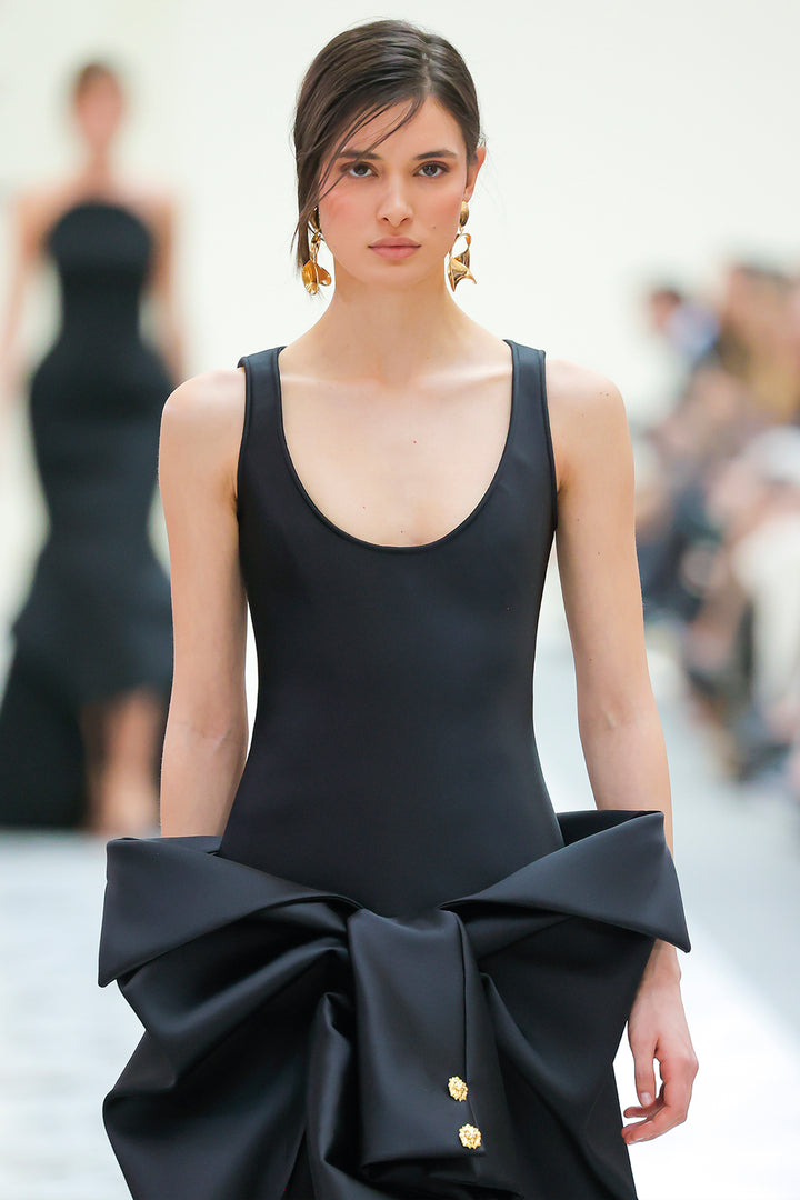 Bowed A-Line Dress with Sculpted Detail
