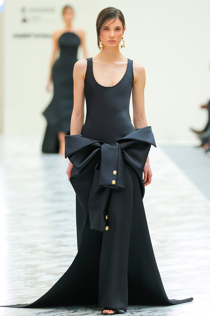 Bowed A-Line Dress with Sculpted Detail