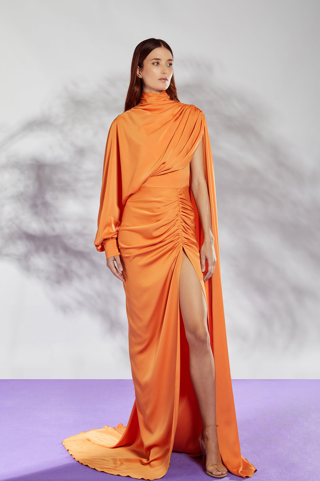 orange cape sleeve dress Safa Orange Cape Sleeves Gown 14