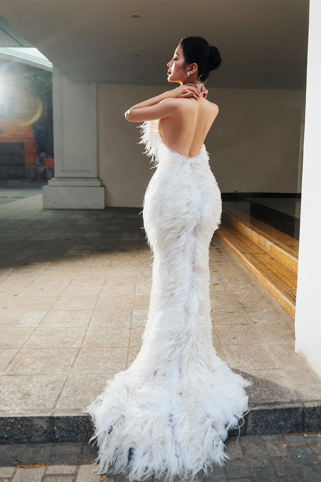 Feathered White Dress