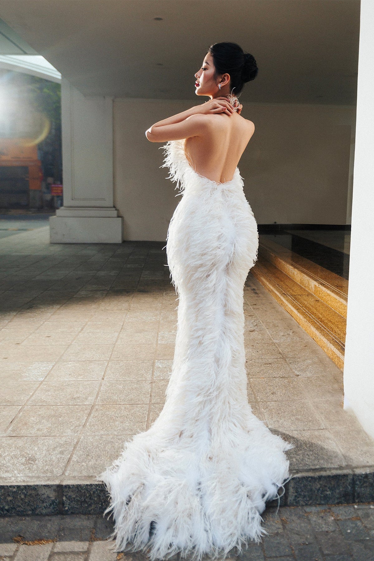 Feathered White Dress M.R DESIGN Feathered White Dress M.R DESIGN