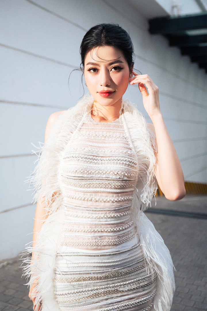 Feathered White Dress