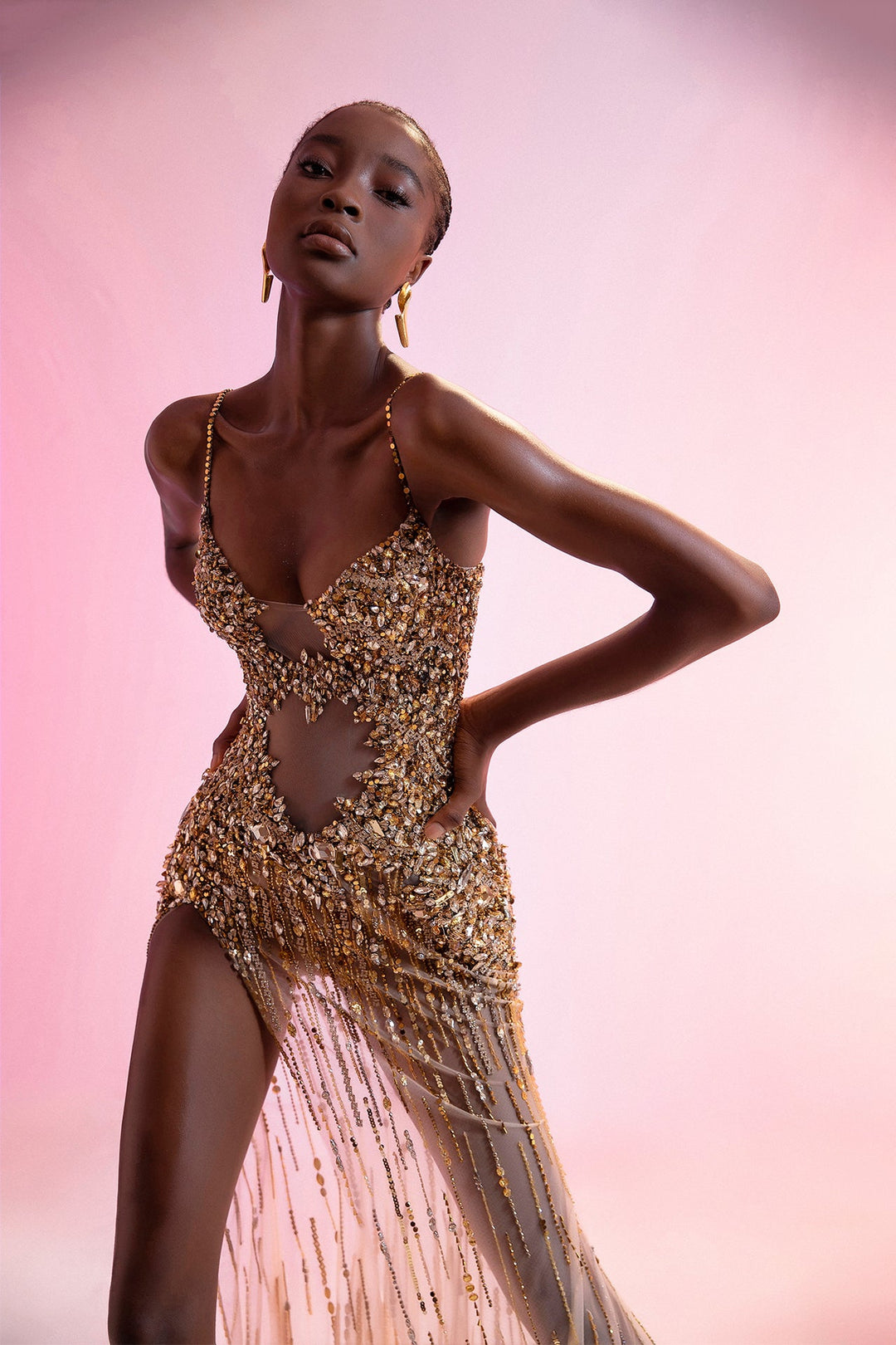 Gold Embellished Evening Dress M.R DESIGN Gold Embellished Evening Dress M.R DESIGN