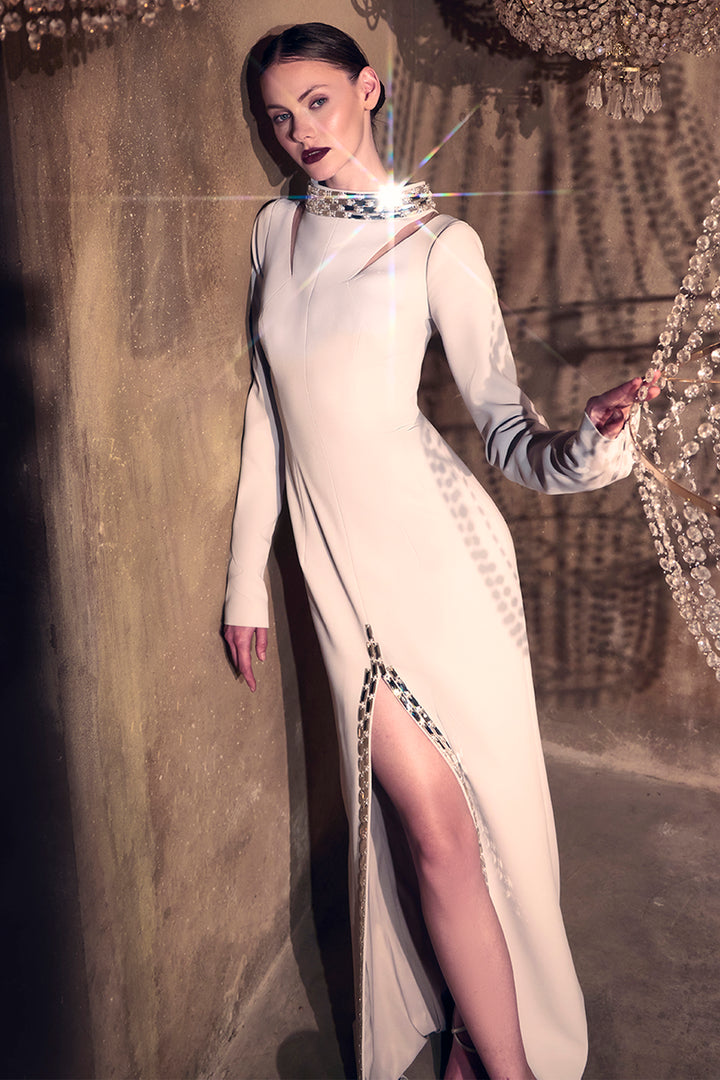 Crepe Column Dress with Fitted Sleeves