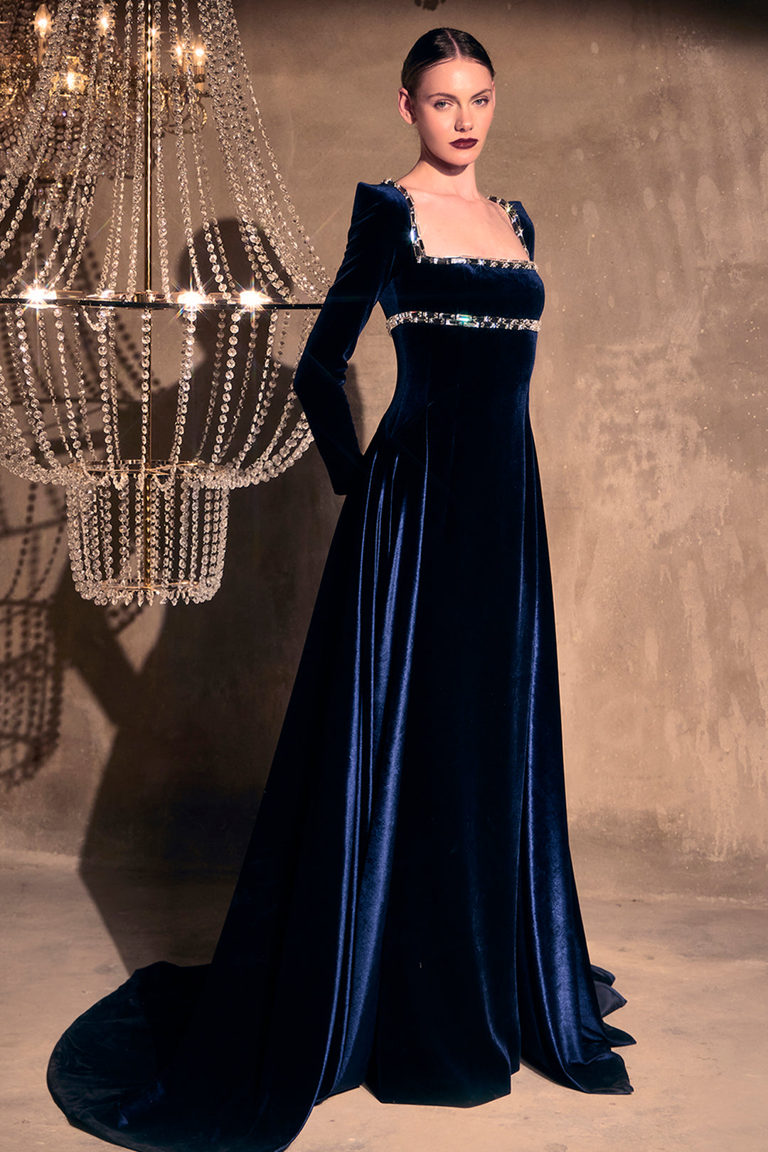 Velvet A-line Dress with Open Neckline – M.R DESIGN