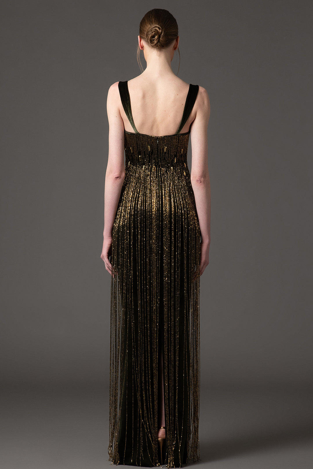 Sleeveless Neckline with Velvet Beaded Embroidered Fringe Dress