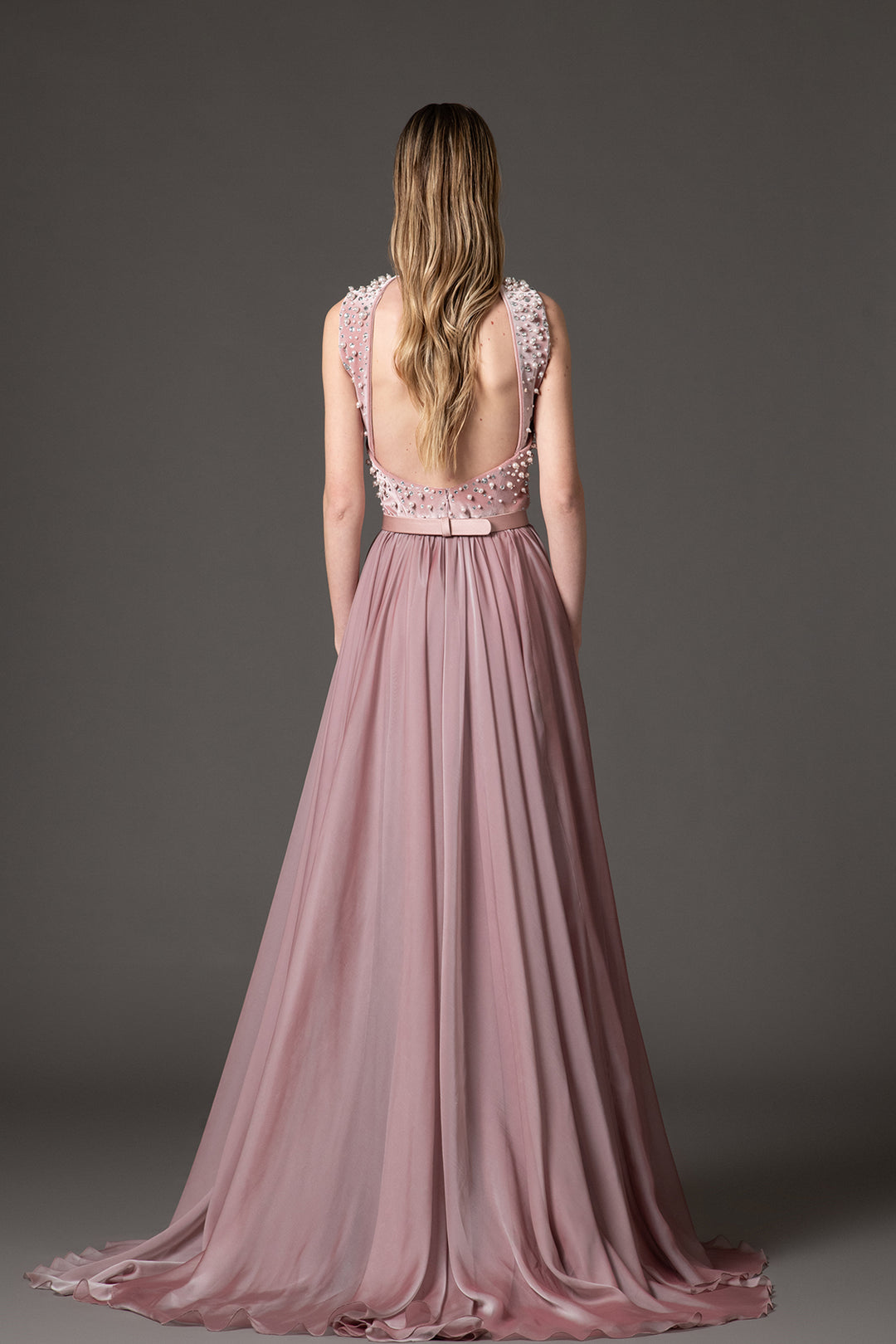 Velvet-Chiffon Dress with Embroidery