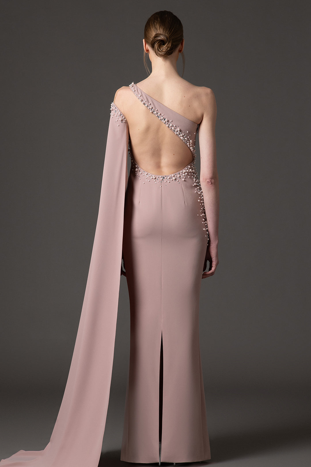 Crepe Dress with Asymmetric Crystals