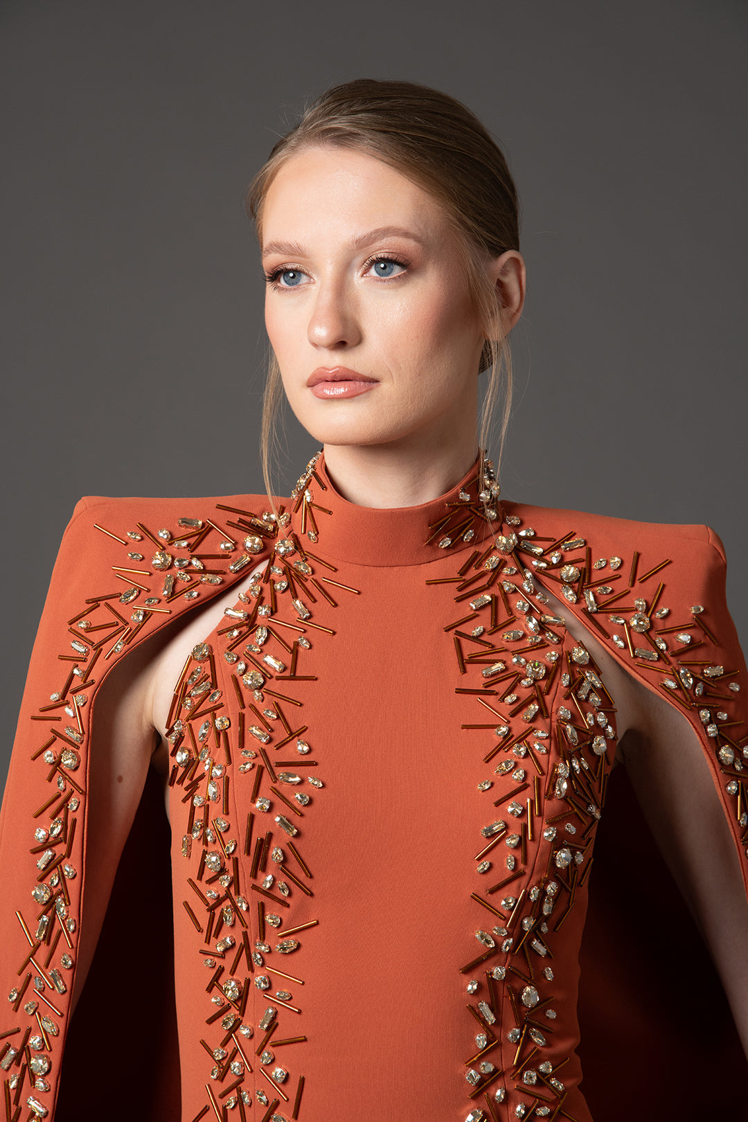 Crepe Cape Dress with Zipper