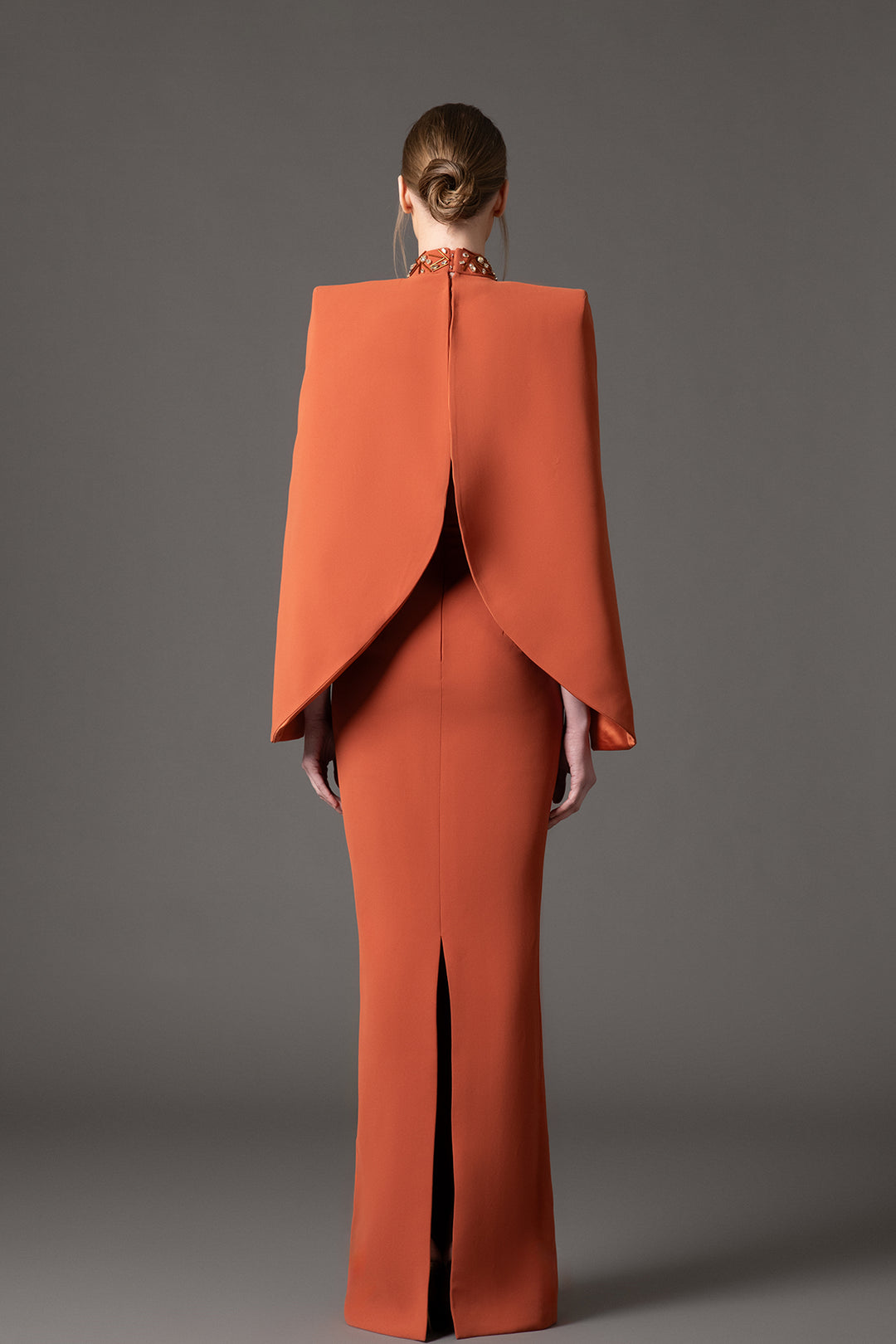 Crepe Cape Dress with Zipper