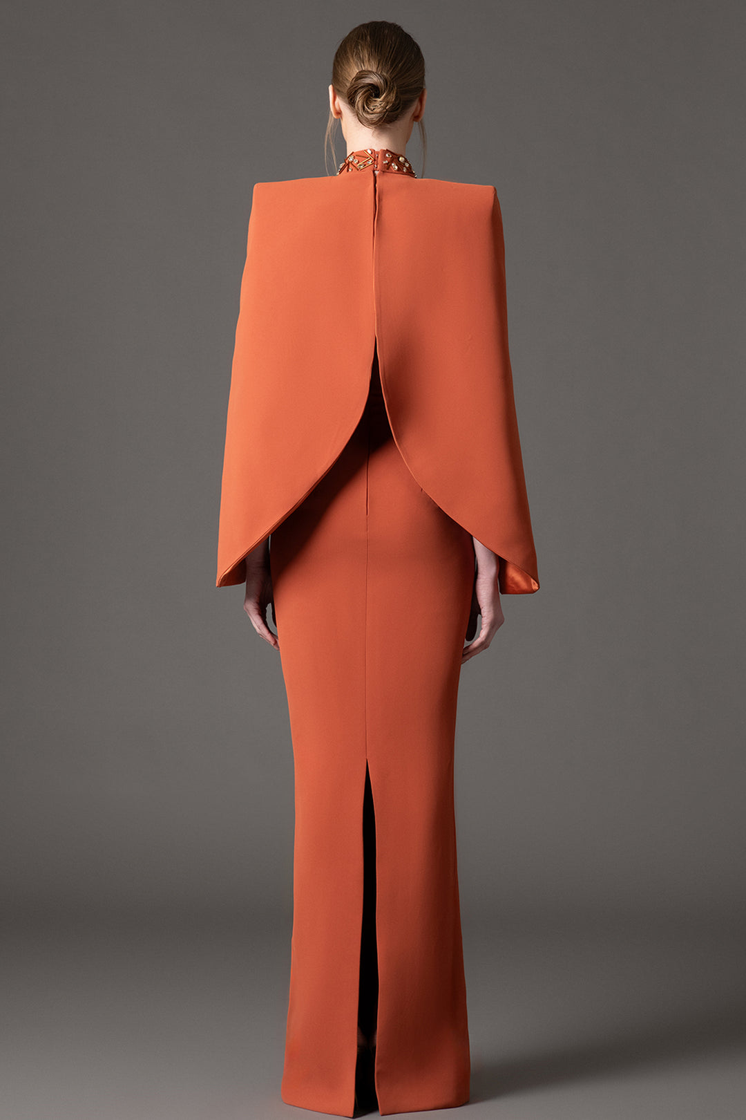 Crepe Cape Dress with Zipper
