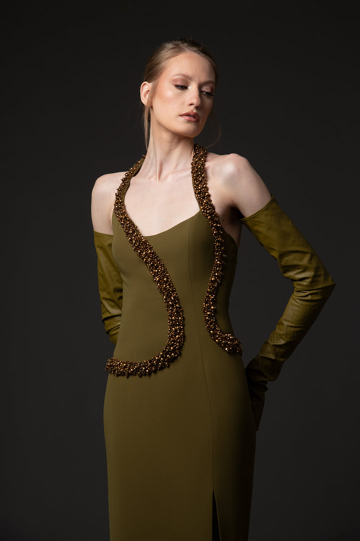 Crepe Dress with Embroidery