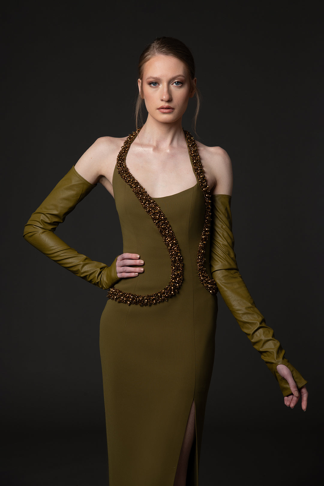 Crpe dress with embroidery detailing Dark Green / US 6 Crpe dress with embroidery detailing Dark Green / US 6
