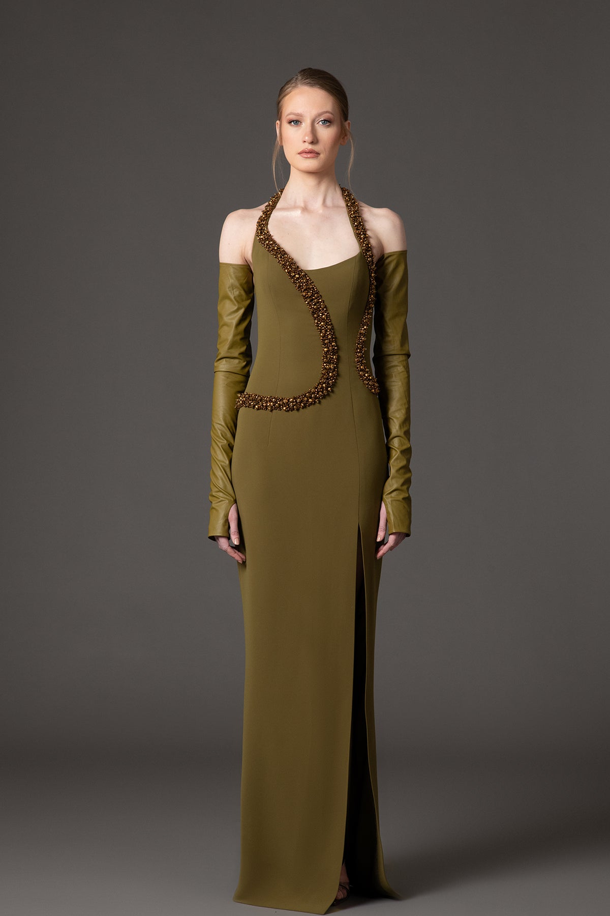 Crpe dress with embroidery detailing Dark Green / US 6 Crpe dress with embroidery detailing Dark Green / US 6