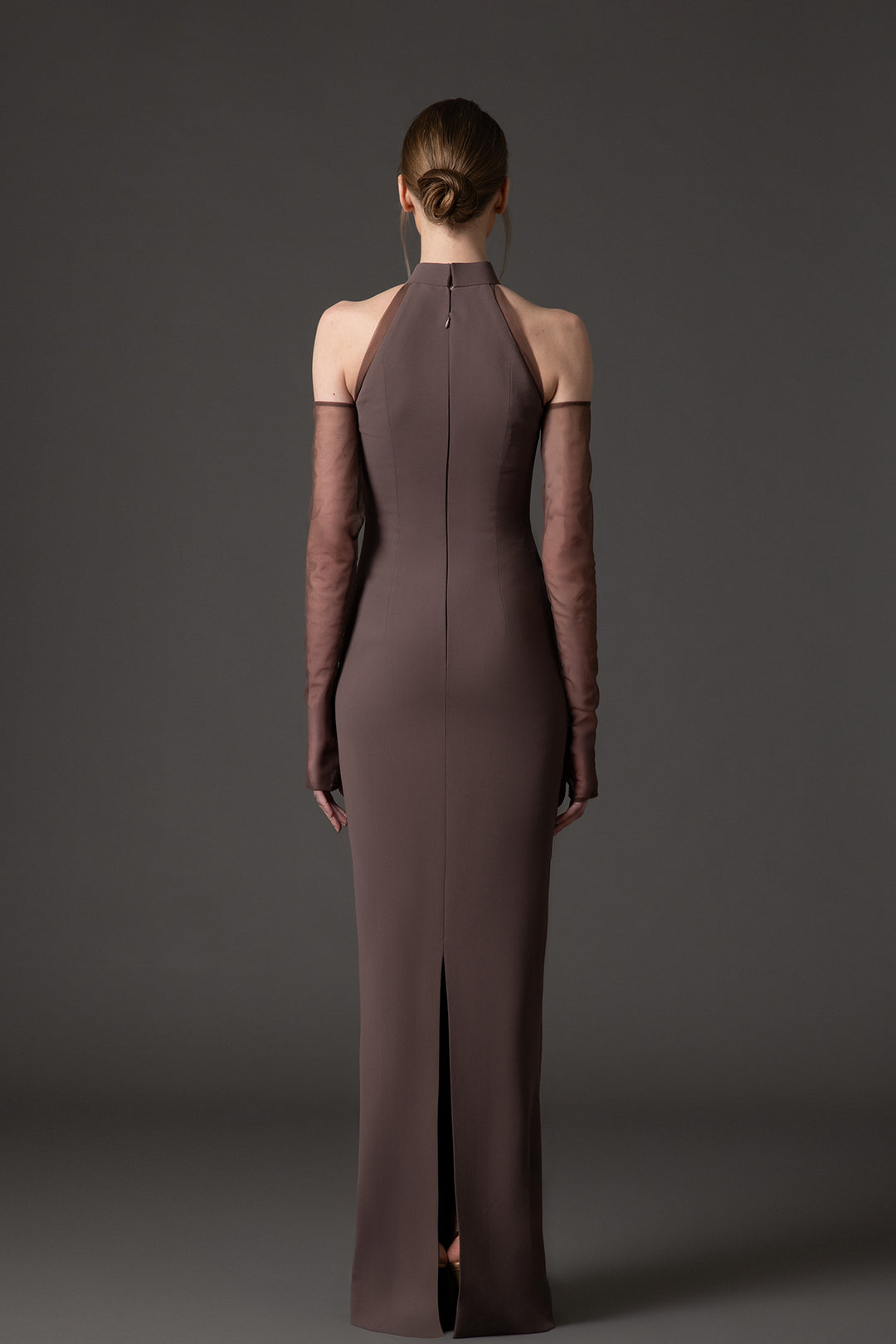 Crepe Dress with Embroidered Tulle Cutouts