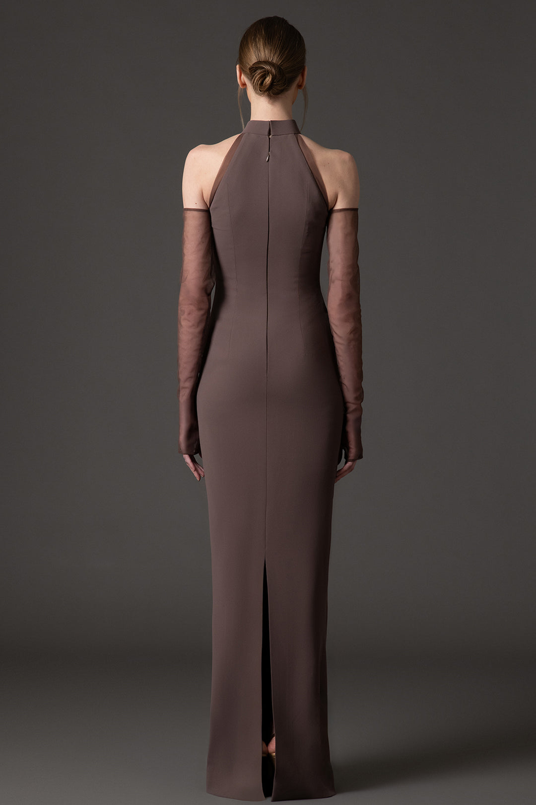 Crepe Dress with Embroidered Tulle Cutouts