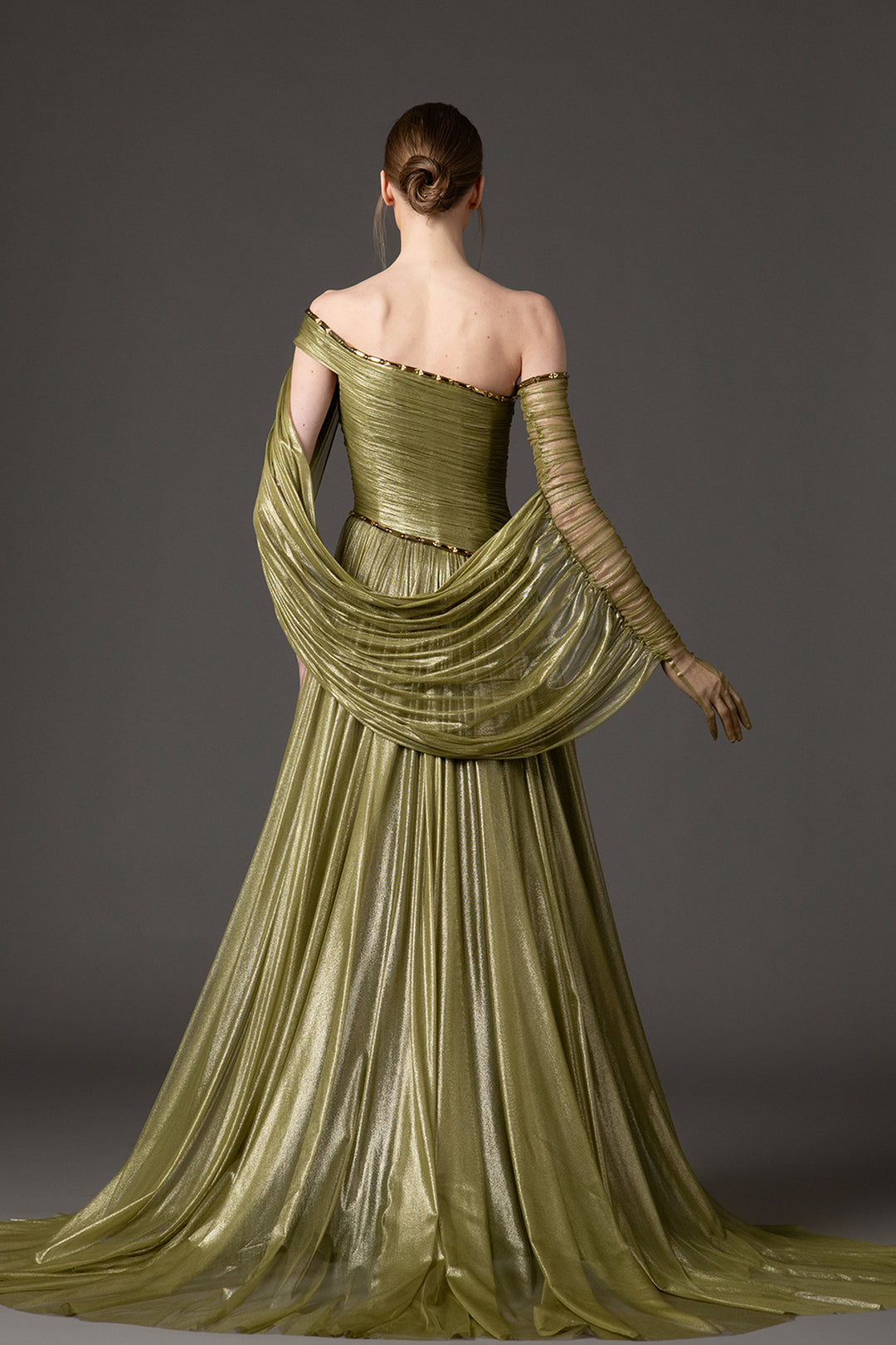 Silk Foiled Tulle Dress with Embroidery