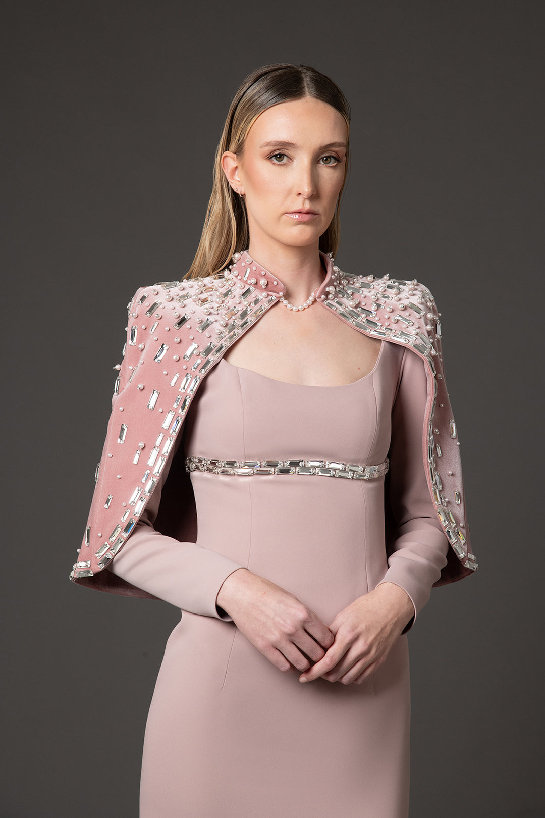 Crepe Dress with Velvet Bolero