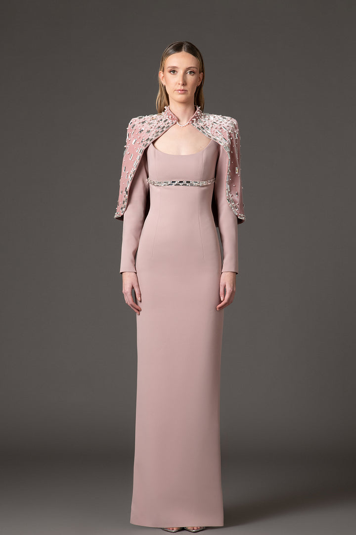 Crepe Dress with Velvet Bolero