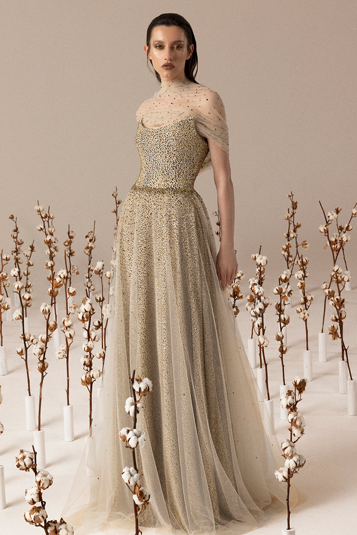 Light Tulle Embroidered with A-line Long Dress