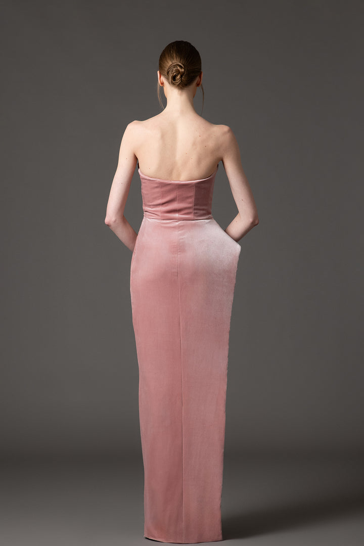 Velvet Dress with Crystal Pearl Embroidery