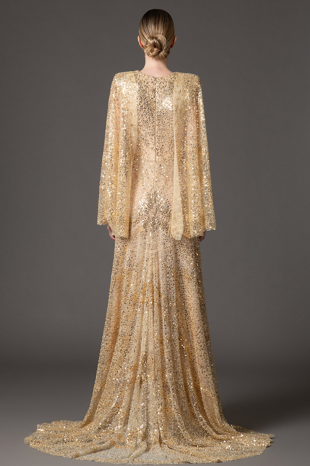 Cape Embroidered with A-Line Long Dress