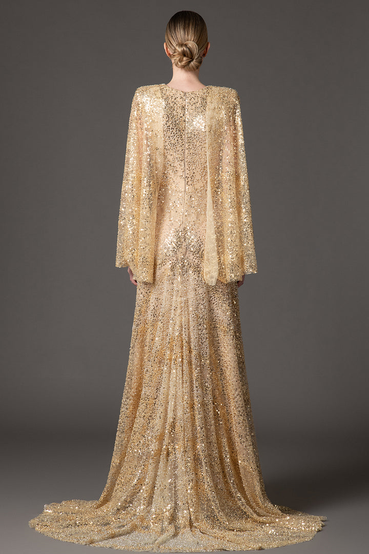 Cape Embroidered with A-Line Long Dress