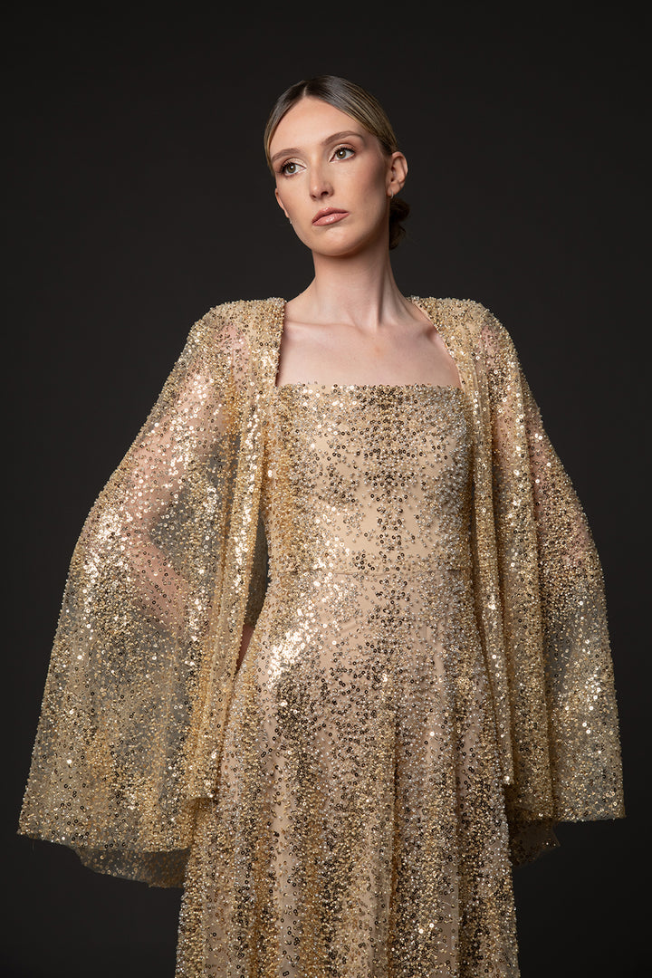 Cape Embroidered Dress